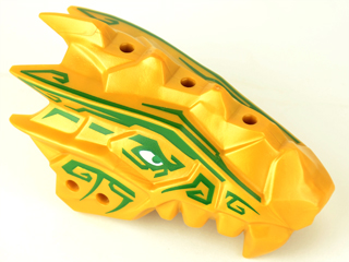 93071pb03 - Dragon Head (Ninjago) Jaw Upper Spiny with Dark Green Stripes and White Eyes Pattern