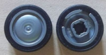 93594c01 - Wheel 11mm D. x 6mm with Smooth Hubcap with Black Tire 14mm D. x 6mm Solid Smooth (93594 / 50945)