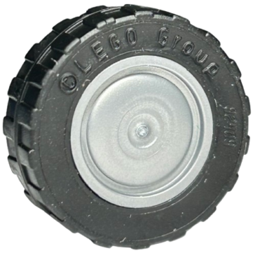 93594c02 - Wheel 11mm D. x 6mm with Smooth Hubcap with Black Tire 17.5mm D. x 6mm with Shallow Staggered Treads - Band Around Center of Tread (93594 / 92409)