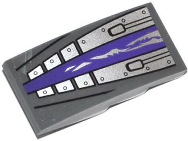 93606pb025 - Slope, Curved 4 x 2 with Dark Purple Stripe and Silver Armor Plates with Rivets Pattern (Sticker) - Set 70722