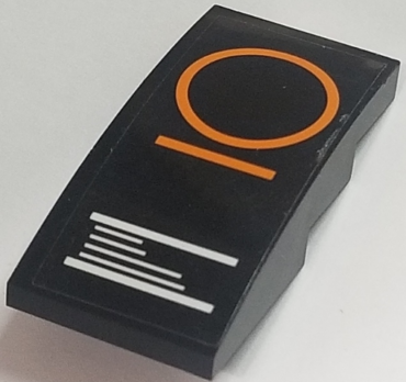 93606pb091 - Slope, Curved 4 x 2 with Orange Circle and Orange and White Lines on Black Background Pattern (Sticker) - Set 70615