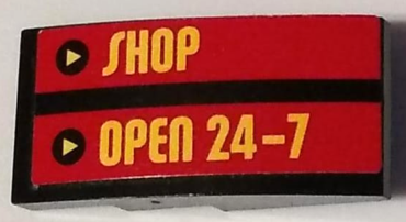 93606pb152 - Slope, Curved 4 x 2 with Yellow 'SHOP' and 'OPEN 24-7' Pattern (Sticker) - Set 60132