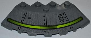 95188pb07 - Brick, Round Corner 6 x 6 with Slope 33 Edge, Facet Cutout with Alien Ship Dark Gray Pattern and Bullet Hole (Sticker) - Set 7052