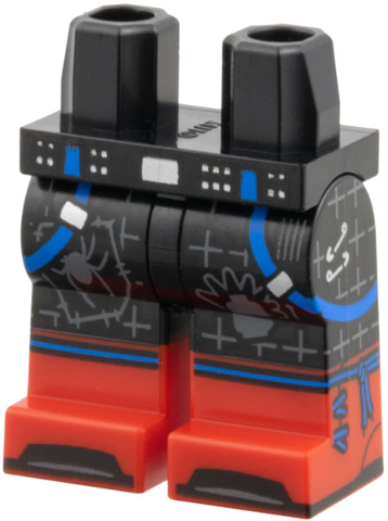 970c00pb1816 - Hips and Legs with Molded Red Lower Legs / Boots and Printed Blue Suspenders, Silver Buckles and Safety Pins, Dark Bluish Gray Webs, Spider, and Head with Mohawk Pattern