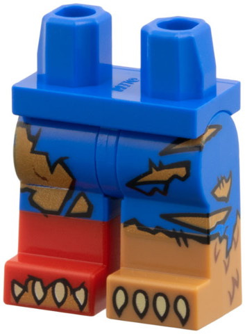 970c00pb1817 - Hips and Legs with Molded Medium Nougat Lower Leg / Boot Left, Molded Red Lower Leg / Boot Right and Prined Medium Nougat Fur Behind Rips and Tears, Tan Claws Pattern