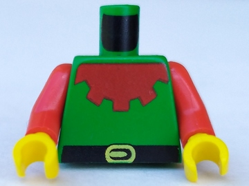 973p48c01 - Torso Castle Forestman with Red Collar, Black Belt, and Yellow Buckle Pattern / Red Arms / Yellow Hands