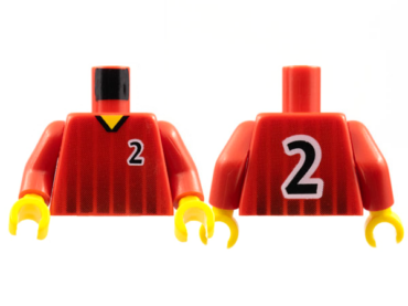 973pb0167c01 - Torso Soccer Black Fading Stripes and Number 2 Front and Back Pattern / Red Arms / Yellow Hands