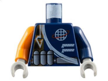 973pb0205c01 - Torso Alpha Team Logo, Arrow, Shoulder Rope Pattern / Dark Blue Arm Left / Orange Arm Right / Light Gray Hands