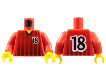 973pb0211c01 - Torso Soccer Black Fading Stripes and Number 18 Front and Back Pattern / Red Arms / Yellow Hands