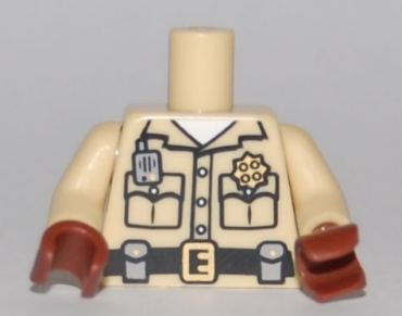 973pb0717c01 - Torso Shirt Button Down with Pockets, Radio, Badge and Belt Pattern / Tan Arms / Reddish Brown Hands