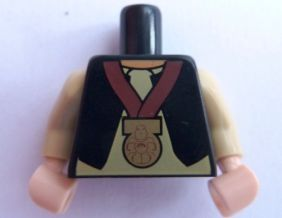 973pb0971c01 - Torso Black Vest, White Shirt, Light Nougat Neck, Gold Medal Pattern / Tan Arms / Light Nougat Hands