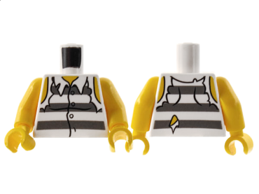 973pb0987c01 - Torso Town Prisoner Shirt with Prison Stripes and Torn out Sleeves Pattern / Yellow Arms / Yellow Hands
