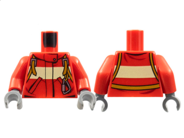 973pb1010c01 - Torso Fire Suit with Stripe and Harness with Carabiner Pattern / Red Arms / Dark Bluish Gray Hands