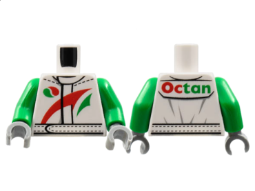 973pb1373c01 - Torso Octan Logo Jacket with Red and Green Stripe Pattern / Green Arms / Dark Bluish Gray Hands