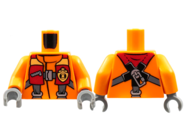 973pb1437c01 - Torso Coast Guard, Jacket with Harness and Yellow Coast Guard Logo Badge Pattern / Orange Arms / Dark Bluish Gray Hands