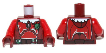 973pb1504c01 - Torso SW Mandalorian Armor Plates Red with Holly and White Fur Collar Pattern (Santa Jango Fett) / Red Arms / Dark Red Hands