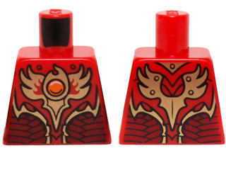 973pb1715 - Torso Vest with Dark Red and Gold Armor with Scales and Orange Round Jewel (Fire Chi) Pattern
