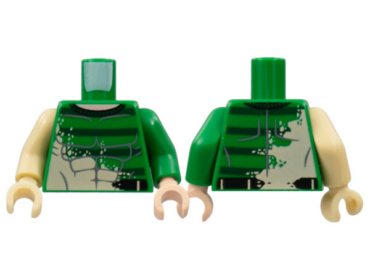 973pb2199c01 - Torso Spider-Man Gray Muscles Outline with Dark Green Stripes Pattern (Sandman) / Green Arm Left / Tan Arm Right / Light Nougat Hand Left / Tan Hand Right