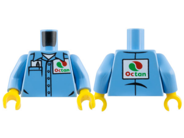 973pb2362c01 - Torso Shirt with Collar and Buttons, White Undershirt, Pocket with Notepad and Pen, Octan Logo Pattern / Medium Blue Arms / Yellow Hands