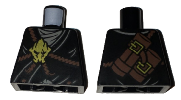 973pb2515 - Torso Ninjago Brown Rope, Gold Medallion and Gray Undershirt Front, Scabbards on Back Pattern