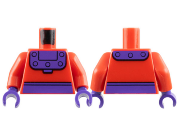973pb2716c01 - Torso Super Hero Costume Dark Purple Belt and Collar with Rivets Pattern / Red Arms / Dark Purple Hands