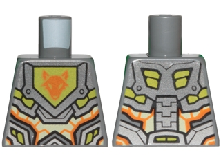 973pb2719 - Torso Nexo Knights Armor with Orange and Gold Circuitry and Lime Emblem Framed with Orange Fox Head Pattern