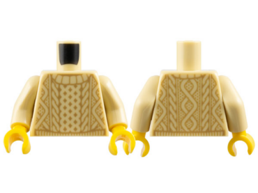 973pb2834c01 - Torso Knit Cable Sweater with Dark Tan Pattern / Tan Arms / Yellow Hands