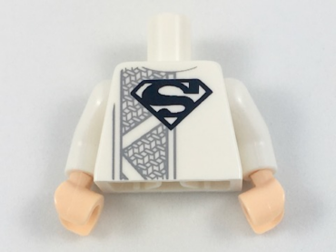 973pb2936c01 - Torso Robe with Black Superman 'S' Logo and Dark Bluish Gray Mesh Stripe Pattern / White Arms / Light Nougat Hands