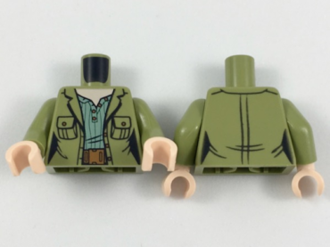 973pb3126c01 - Torso Female Jacket with Pockets over Sand Green Shirt with Green Stripes, Reddish Brown Belt Pattern / Olive Green Arms / Light Nougat Hands