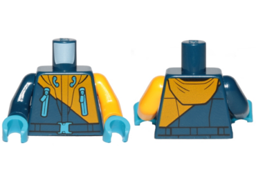 973pb3151c01 - Torso Hoodie Bright Light Orange Diagonal Half with Zipper Pockets Pattern / Bright Light Orange Arm Left / Dark Blue Arm Right / Dark Azure Hands