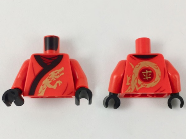973pb3400c01 - Torso Ninjago Robe with Black Hem and Gold Dragon Pattern / Red Arms / Black Hands