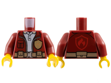 973pb3539c01 - Torso Jacket with Gold Fire Logo Badge over White Polo Shirt, Utility Belt, Red Fire Logo on Back Pattern / Dark Red Arms / Yellow Hands