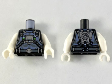 973pb3603c01 - Torso Armor with Sand Blue Highlights, Dark Bluish Gray Hoses, Silver Gear and Buckle Pattern / White Arms / White Hands