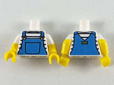 973pb3656c01 - Torso Shirt with Black Stripes and Medium Blue Overalls Pattern / Yellow Arms with Molded White Short Sleeves Pattern / Yellow Hands