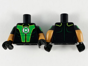 973pb3740c01 - Torso Bright Green Panels, Green Lantern Logo Pattern / Medium Nougat Arms with Black and Bright Green Short Sleeves Pattern / Black Hands