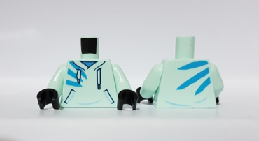 973pb3795c01 - Torso Hoodie with Laces and Pockets, Dark Azure Stripes Pattern / Light Aqua Arms / Black Hands