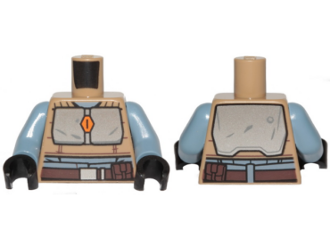973pb3800c01 - Torso SW Armor Silver Plates and Dark Brown Belt Pattern (Mandalorian) / Sand Blue Arms / Black Hands
