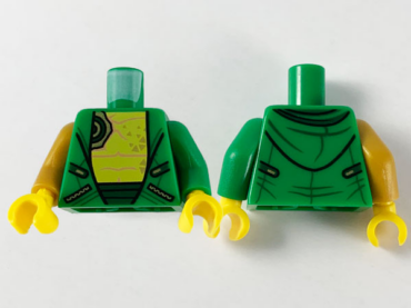 973pb3804c01 - Torso Hoodie, Yellow Chest with Medium Nougat Muscle Contours and Gold Triangle Tattoos Pattern / Green Arm Left / Pearl Gold Arm Right / Yellow Hands