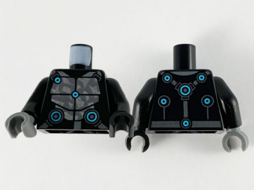 973pb3819c01 - Torso Armor, Silver Plates and Medium Azure Circles Pattern / Black Arms / Black Hand Left / Dark Bluish Gray Hand Right