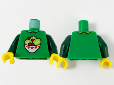 973pb3865c01 - Torso Lettuce and Tomatoes Salad in White Bowl with Red Hearts Pattern / Dark Green Arms / Yellow Hands