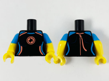 973pb3874c01 - Torso Female Wetsuit, Coral and Dark Azure Trim and Turtle Logo Pattern / Yellow Arms with Molded Dark Azure Short Sleeves Pattern / Yellow Hands