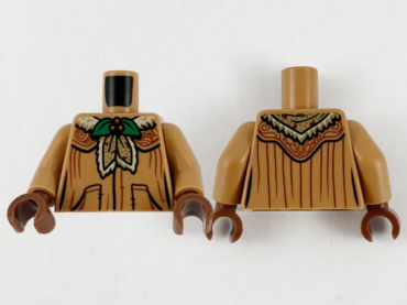 973pb4020c01 - Torso Female Robe with Green and Red Holly Brooch and Large Pockets Pattern / Medium Nougat Arms / Reddish Brown Hands