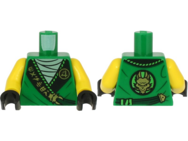 973pb4056c01 - Torso Tunic, White Shirt, Wide Black Hems with Gold Ninjago Logogram 'MASTER' and Dragon Pattern / Yellow Arms / Black Hands