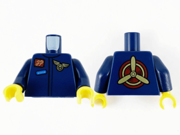 973pb4139c01 - Torso Jumpsuit, Reddish Brown Namebadge with Gold 'JP', Gold Wings Badge and Blue Patch Pattern / Dark Blue Arms / Yellow Hands