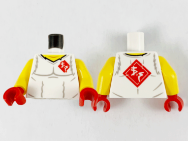 973pb4148c01 - Torso Shirt with Muscles Outline, Torn Collar, Yellow Neck, and Red Diamond with Ninjago Logogram 'VS' Pattern / Yellow Arms / Red Hands