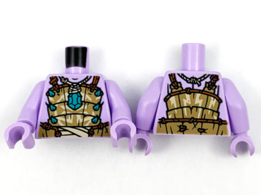 973pb4207c01 - Torso Dark Tan Armor, Dark Turquoise Jewel and Spikes, Dark Orange Ropes Pattern / Lavender Arms / Lavender Hands
