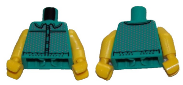 973pb4435c01 - Torso Shirt with Dark Pink Dots, Black Collar and Buttons Pattern (BAM) / Yellow Arms / Yellow Hands