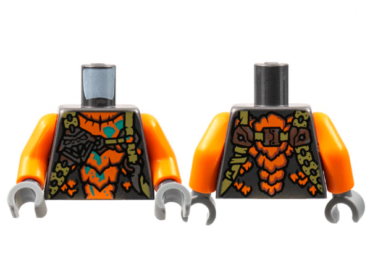 973pb4542c01 - Torso Orange Breastplate, Olive Green Straps, Silver Snake Head and Tooth, Dark Turquoise Spots Pattern / Orange Arms / Dark Bluish Gray Hands