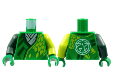 973pb4555c01 - Torso Tunic White Scarf, Dark Green Trim, Lime Dragon Scales, Core Logo on Back Pattern / Lime Arm Left / Dark Green Arm Right / Green Hands