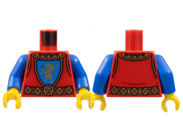 973pb4841c01 - Torso Castle Surcoat, Gold Collar and Belt, Lion with Raised Foot on Blue Shield Emblem Pattern / Blue Arms / Yellow Hands